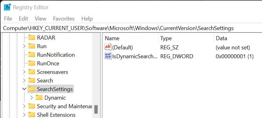 レジストリのsearchsettingsフォルダに移動します